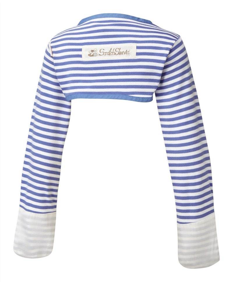 ScratchSleeves | Little Boys' Stay-On Scratch Mitts | Stripes | Blue and Cream | 3-4y - Image 1